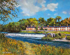 painting of the weir and cottages at lucan, dublin