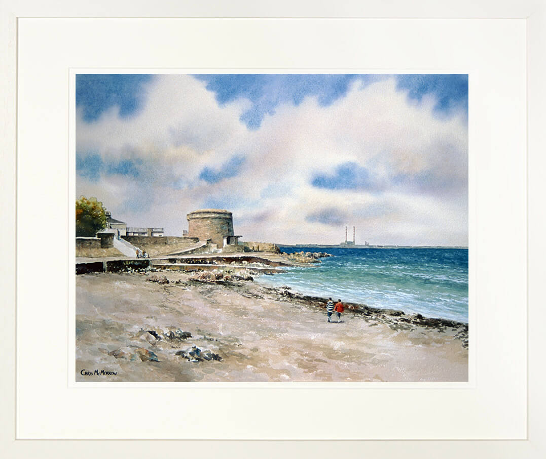 Print of a painting with two people by the seashore at Seapoint, Dublin