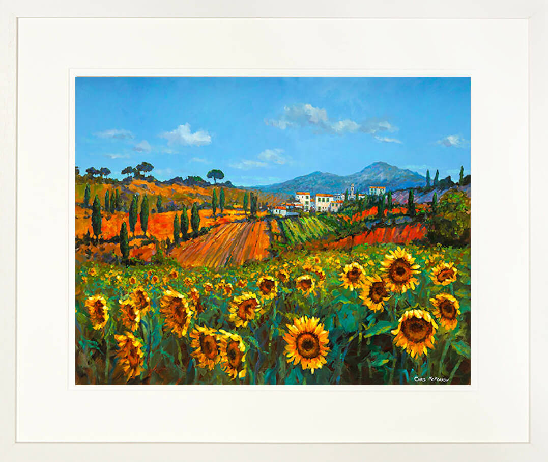 PAinting of TUSCAN SUNFLOWERS, Italy - FRAMED print