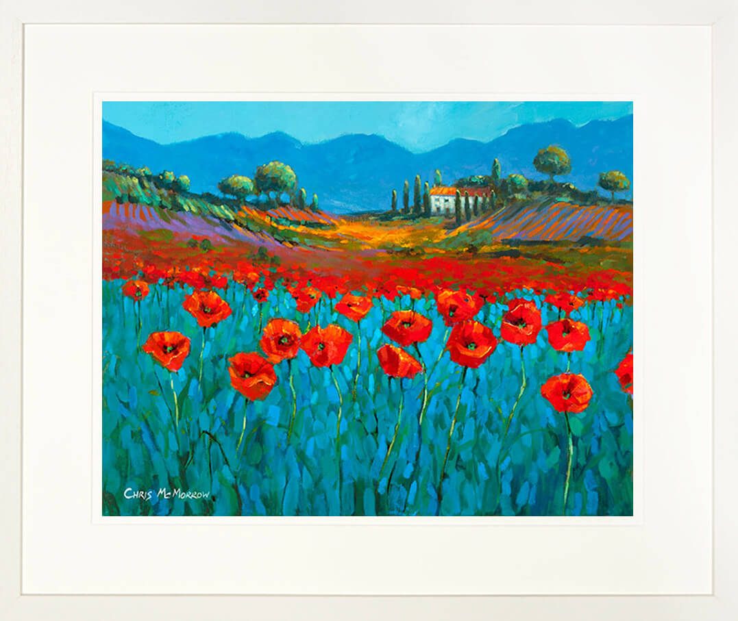 PAinting of POPPIES IN BLUE - FRAMED print