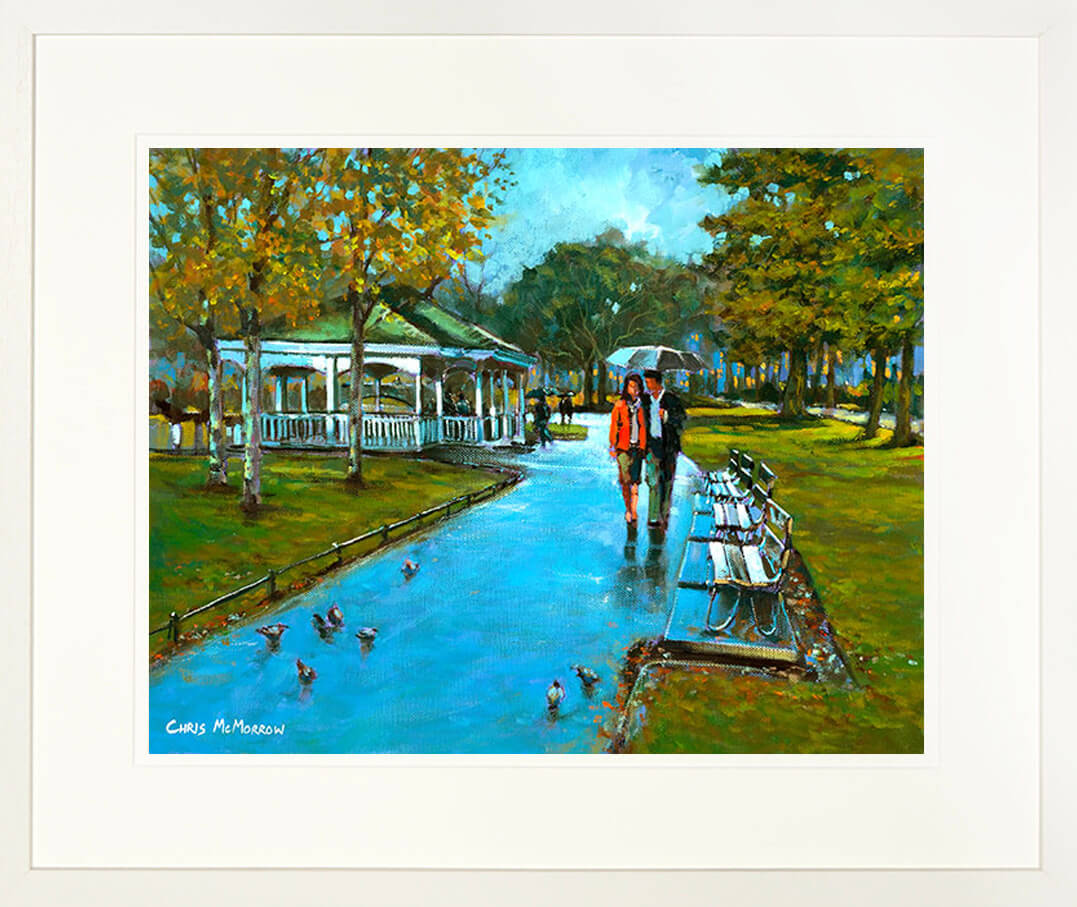 painting of a STROLL IN THE GREEN - FRAMED