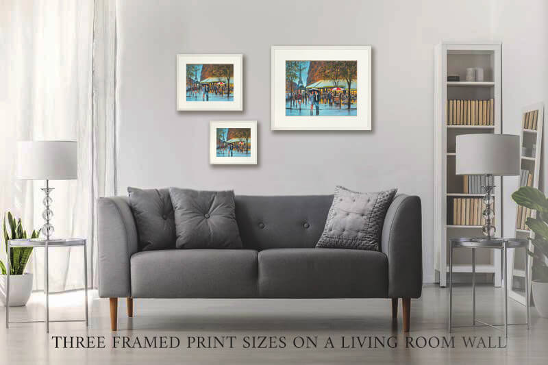 three framed prints hanging on a wall