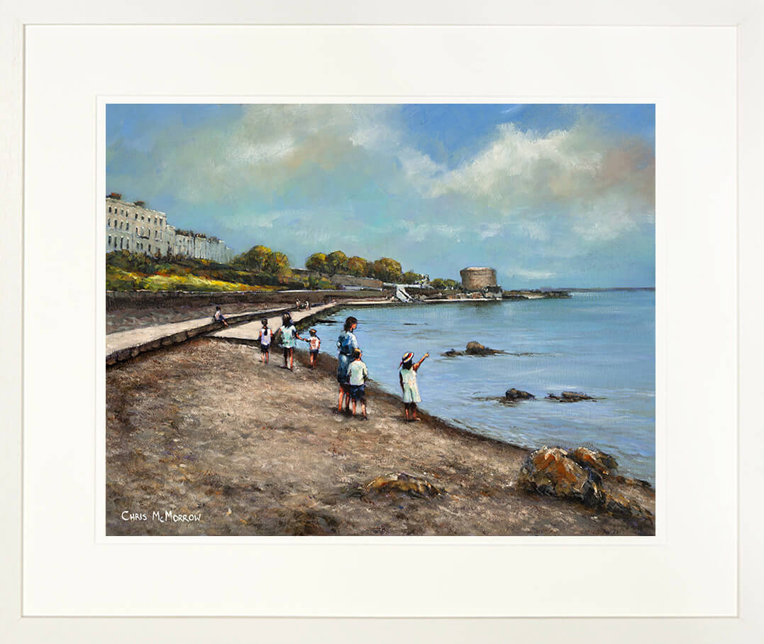 Print of a painting of people on the seashore at Seapoint, Dublin