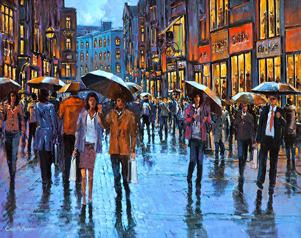 A painting of Grafton Street busy with people