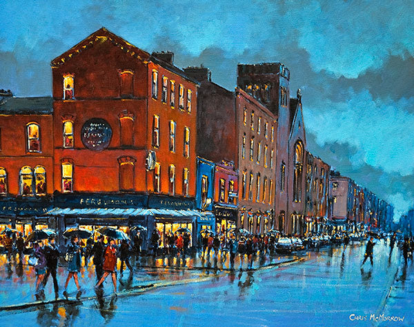 Acrylic painting of a busy day in Limerick City