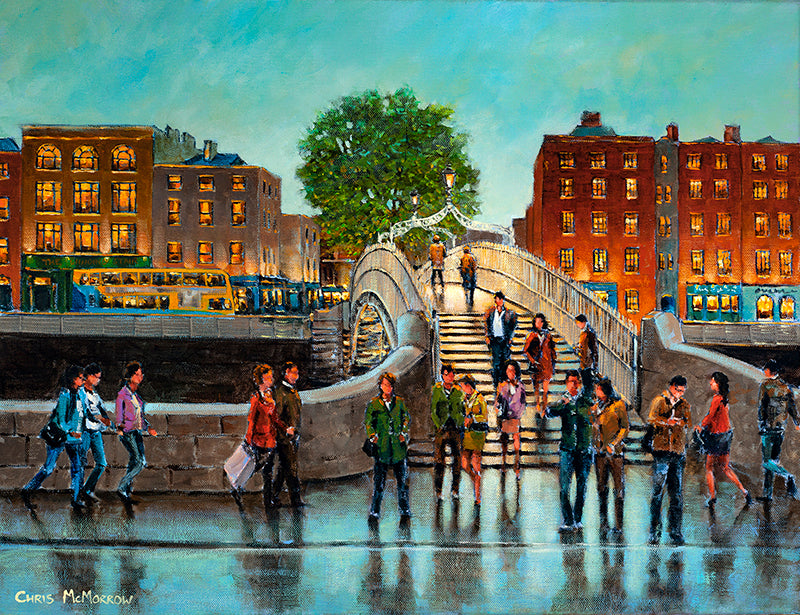 A painting of the Halfpenny Bridge, Dublin city centre