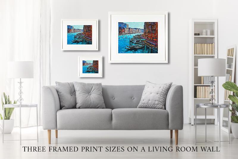 PHOTO OF THE THREE PRINT SIZES ON A LIVING ROOM WALL