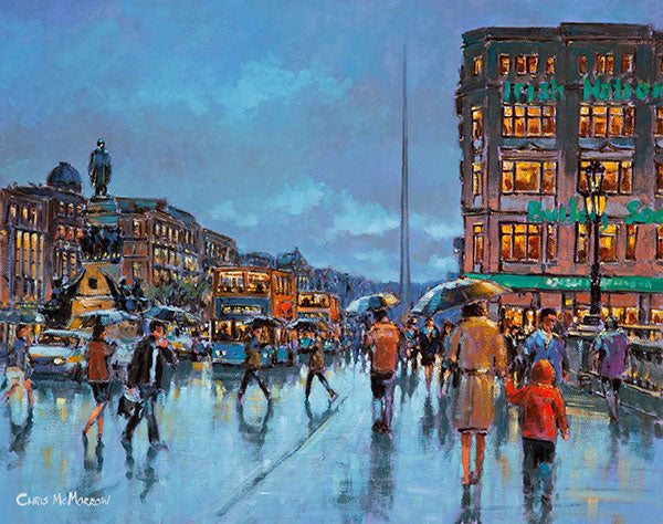 A painting of a view tha looks towards the Spire on O&#39;Connell Street