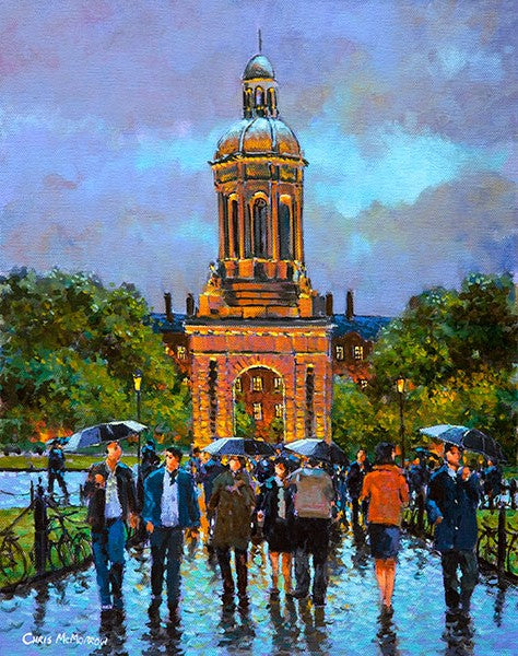 A painting of the Campanile in Trinity College , Dublin
