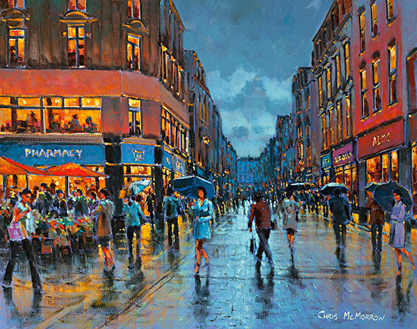 A painting of shoppers in Grafton Street