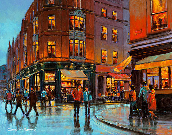 A painting of cafes on South William Street corner