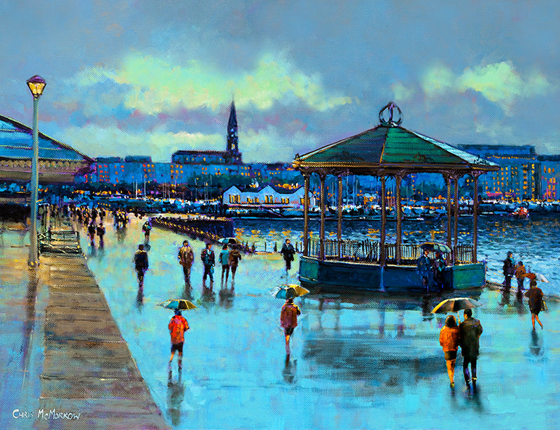 A painting of the harbour at Dun Laoghaire