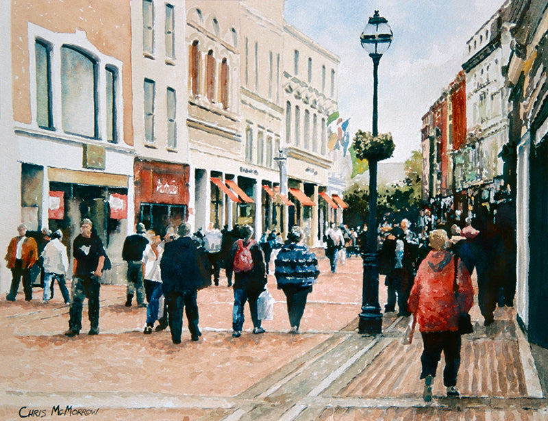 Watercolour of the lower end of Grafton Street, Dublin