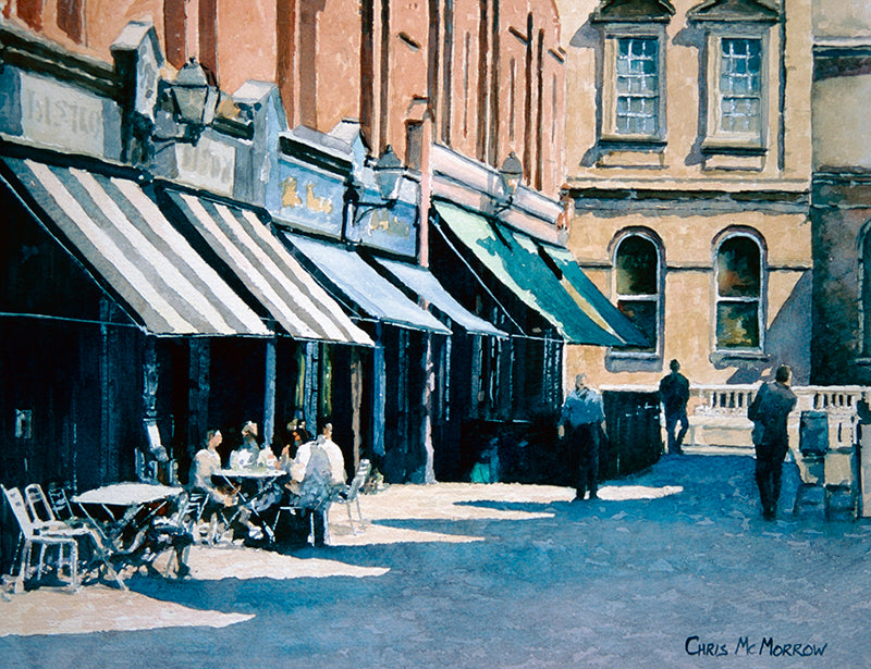 Watercolour painting of a sunny afternoon in Castlemarket, Dublin city