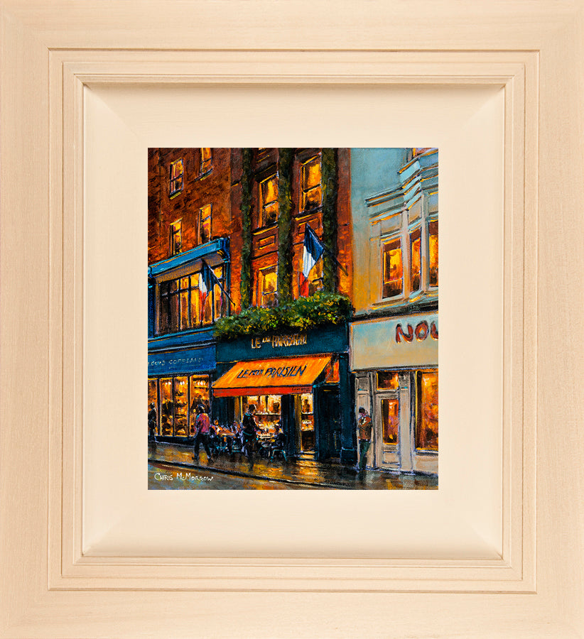 Acrylic painting on a 12x10 inch canvas of a picturesque 1920's style French cafe, bakery and patisserie on Dublin's Wicklow Street