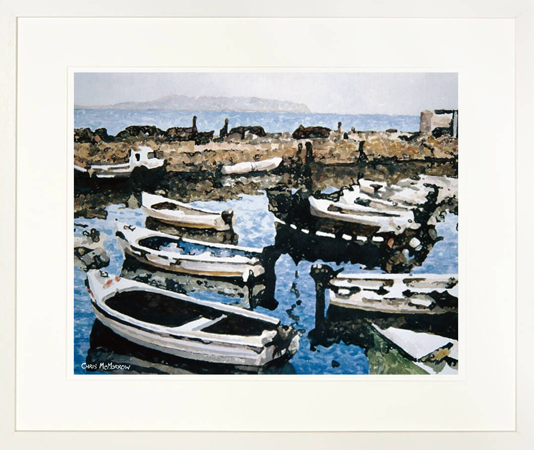 Framed print of boats moored in a harbour in Dalkey