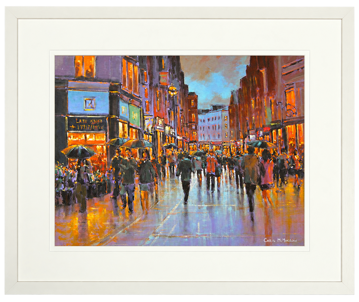 Framed print of Grafton Street Colour, Dublin by Chris McMorrow