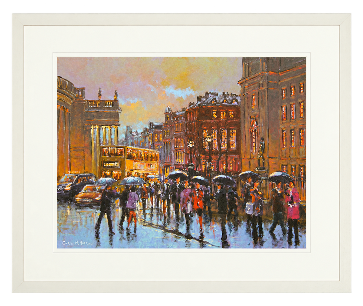 Framed print of College Green in the Rain, Dublin by Chris McMorrow