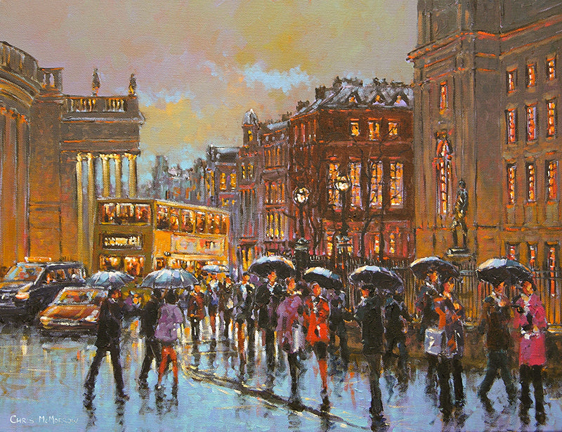 College Green in the Rain, Dublin print by Chris McMorrow