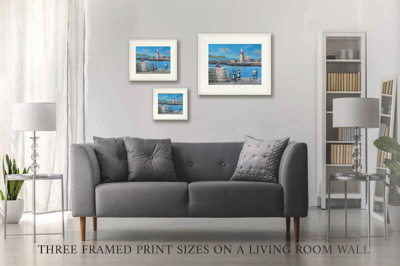 Photo of three versions of the Howth print on a wall