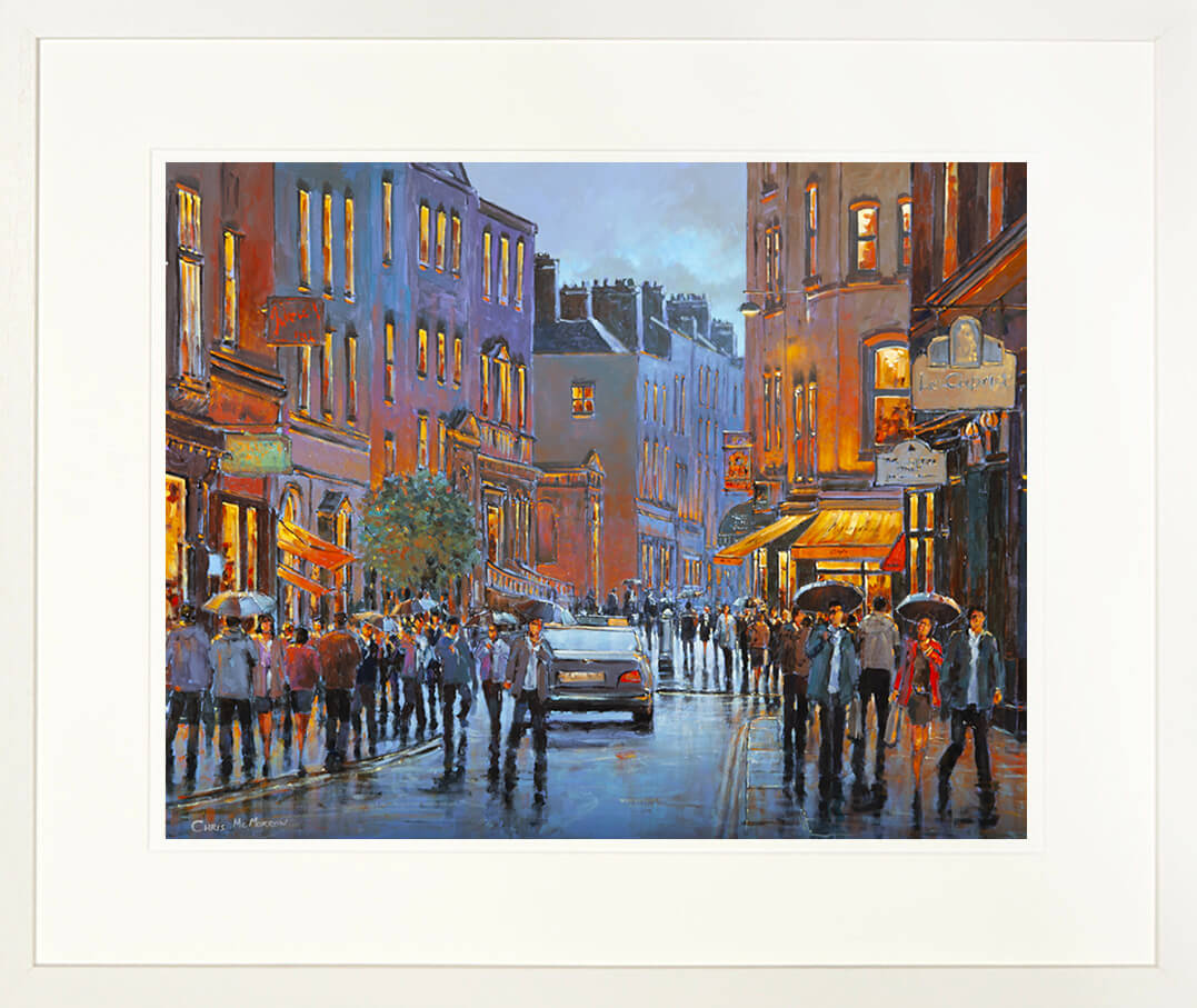Framed print of a scene depicting South William street in Dublin city