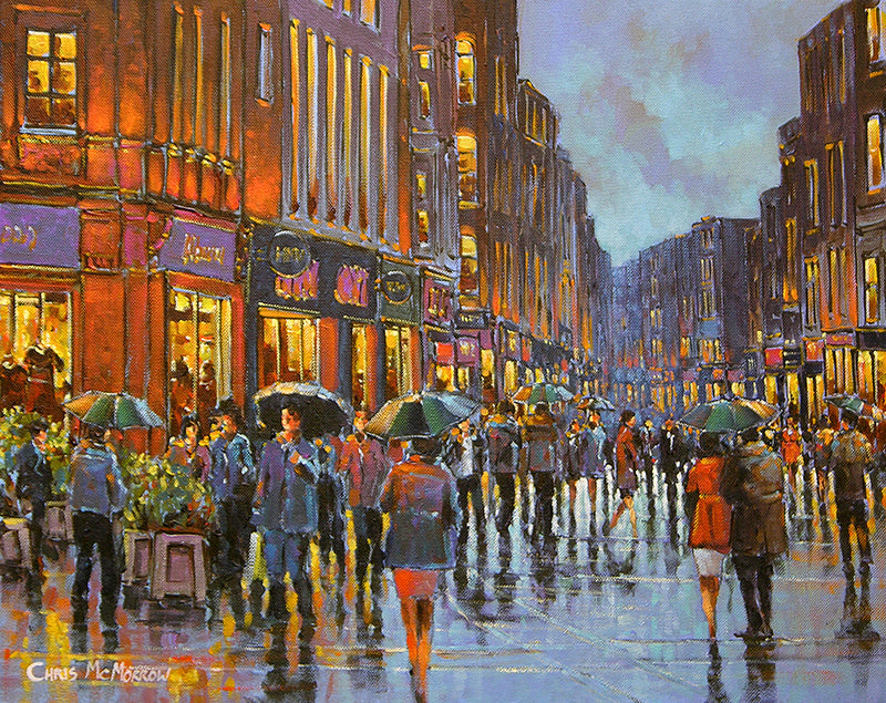 Shopping in the Rain, Grafton Street, Dublin print by Chris McMorrow
