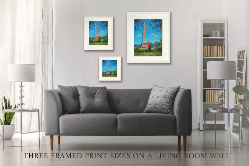 An example of three different sized prints hanging on a wall