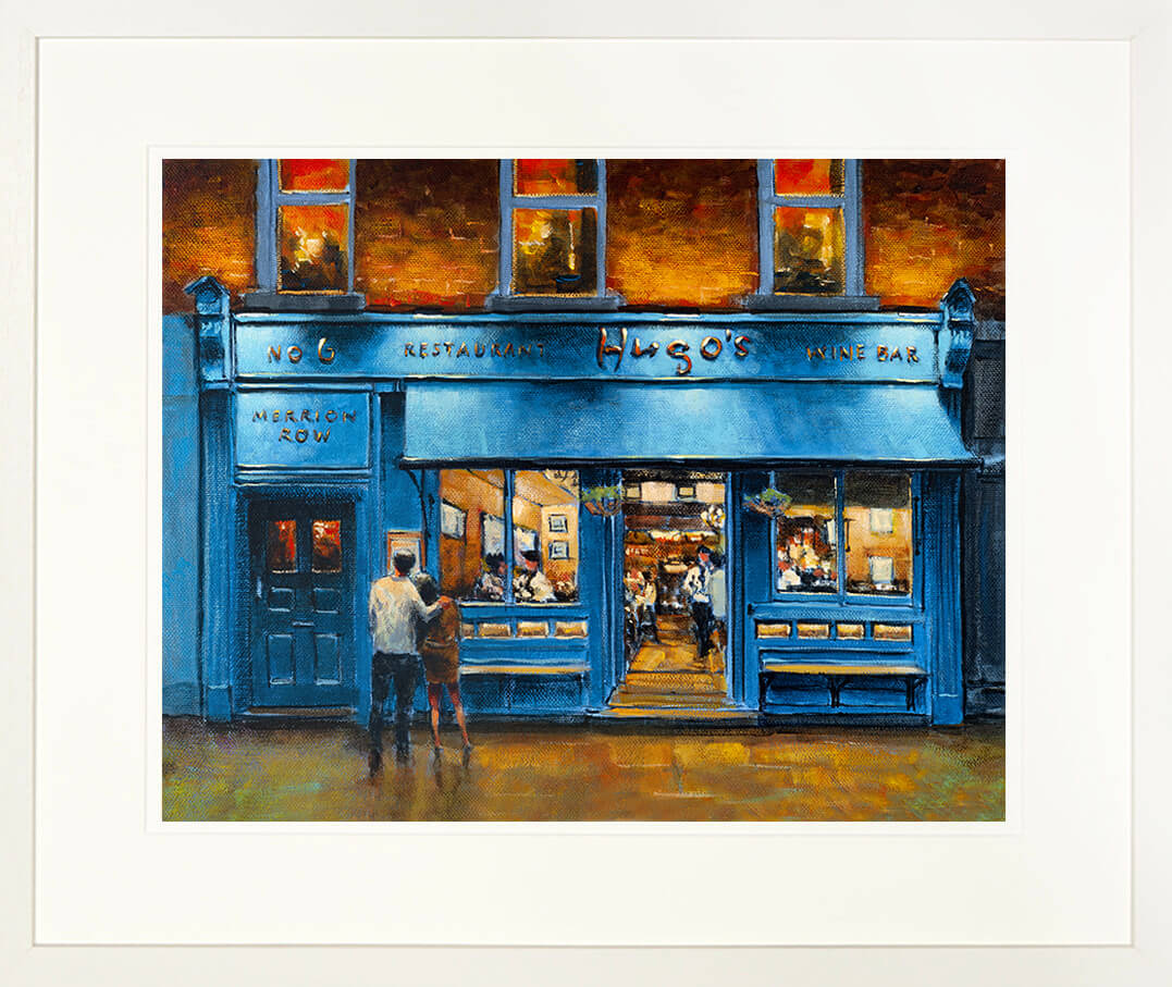 A framed print of Hugo&#39;s restaurant In Dublin city
