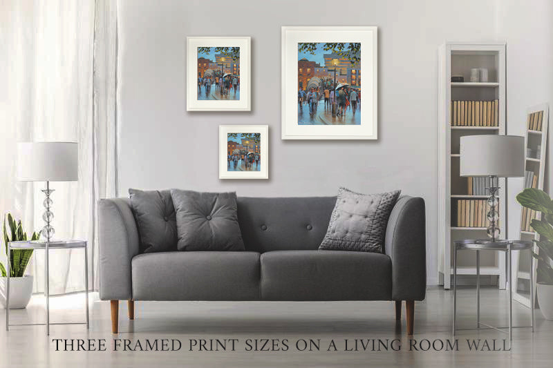 Photo of three Dublin prints on a living room wall