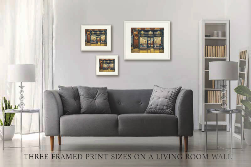 A photo of how the three different sizes of prints would look on a wall