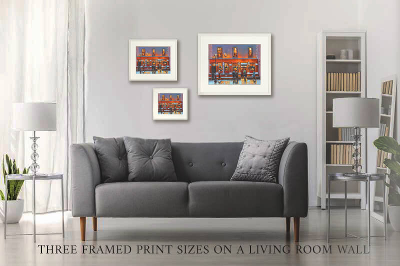 PHOTO OF THE THREE PRINT SIZES ON A LIVING ROOM WALL