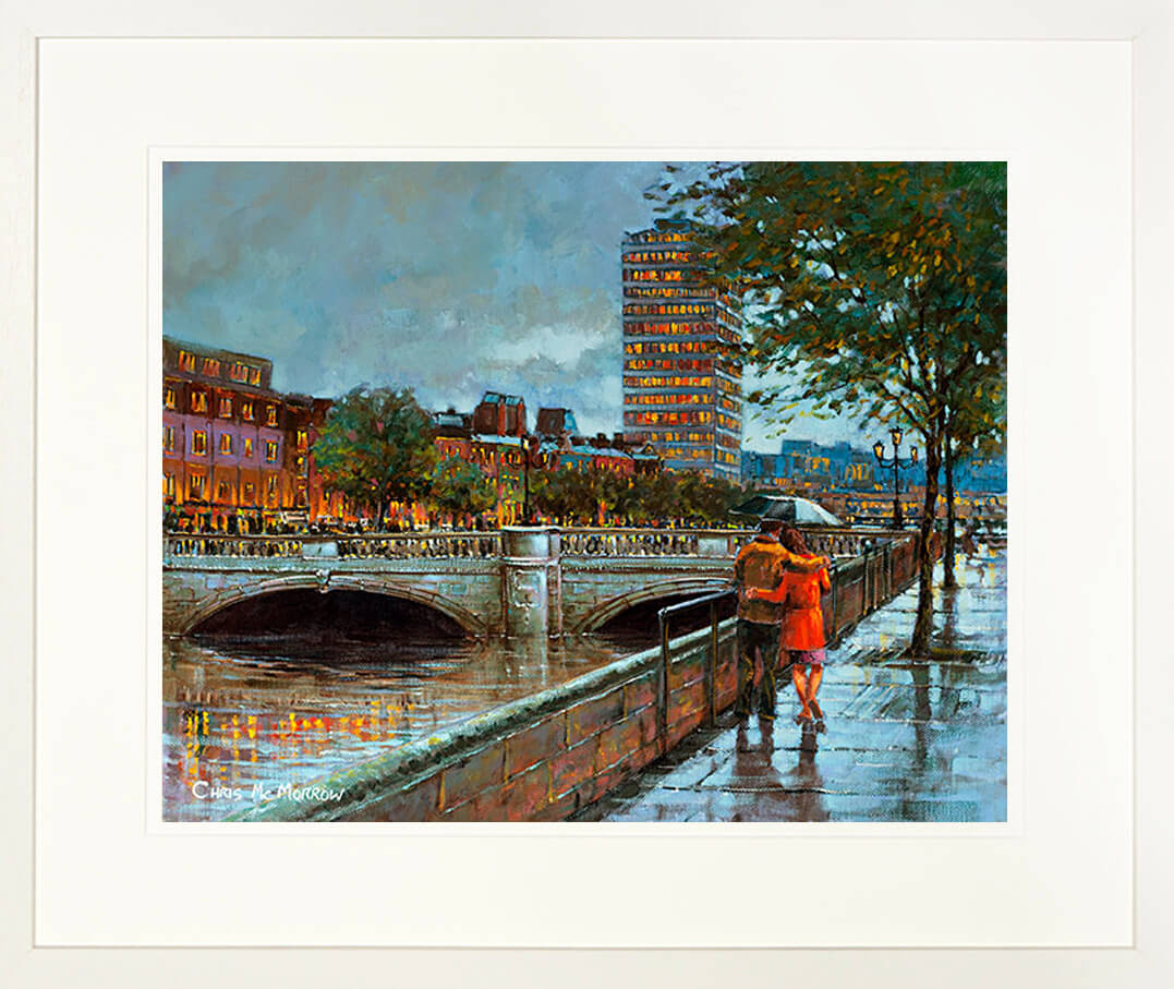 painting of WALK BY THE LIFFEY - FRAMED