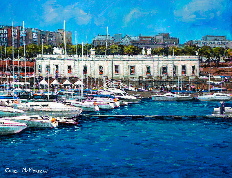 Painting of the Dun LAoghaire Marina and Royal Irish Yacht Club, Dublin