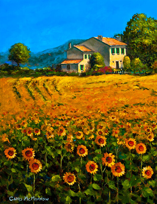 Painting of a field of Tuscan sunflowers