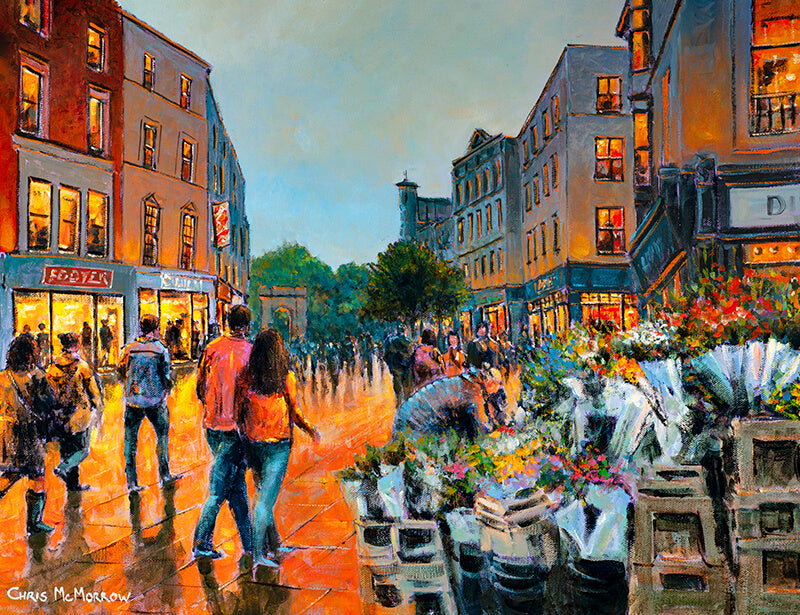 Painting of a couple walking up Grafton Street towards Stephens Green, Dublin