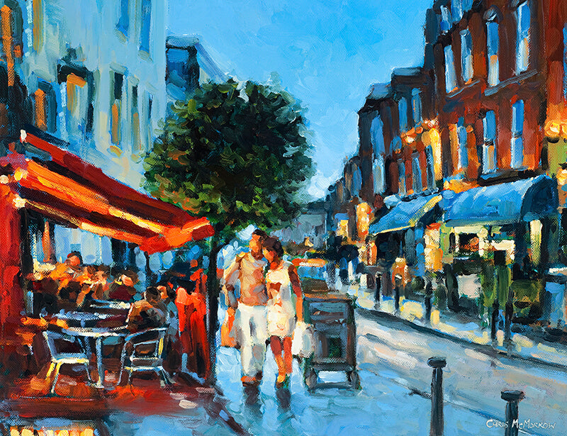Impressionistic painting of a couple on Sth William Street, Dublin
