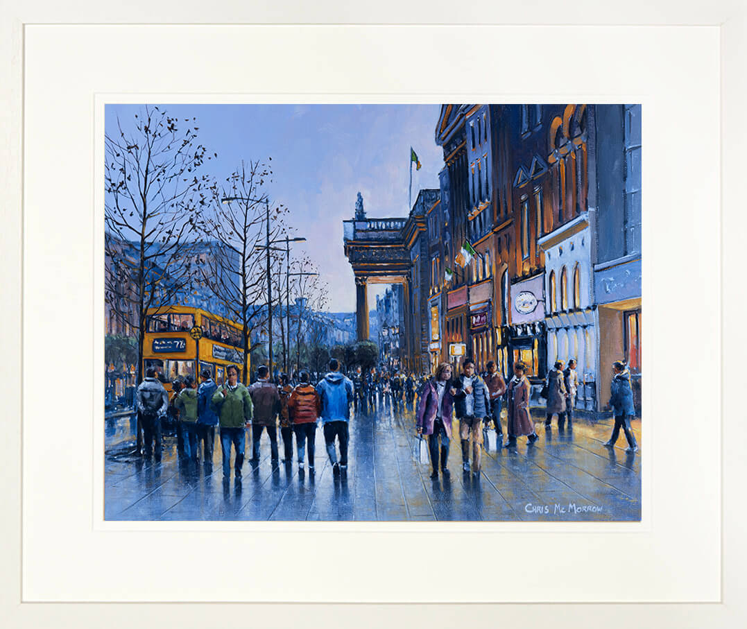 Framed print of an evening scene of oconnell street, dublin