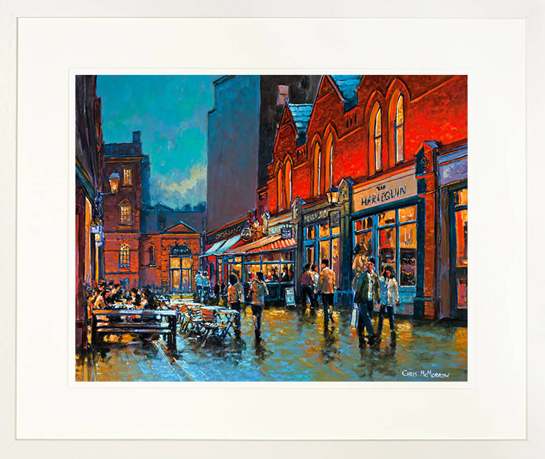 A framed print of the painting Evening Reflections by Chris McMorrow Artist