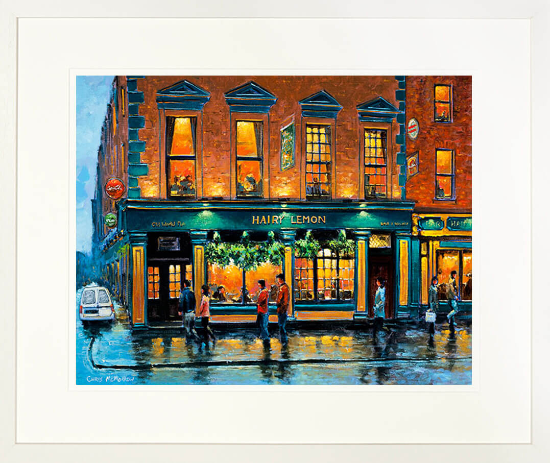 A print of a painting of The Hairy Lemon Pub on Stephen Street, Dublin