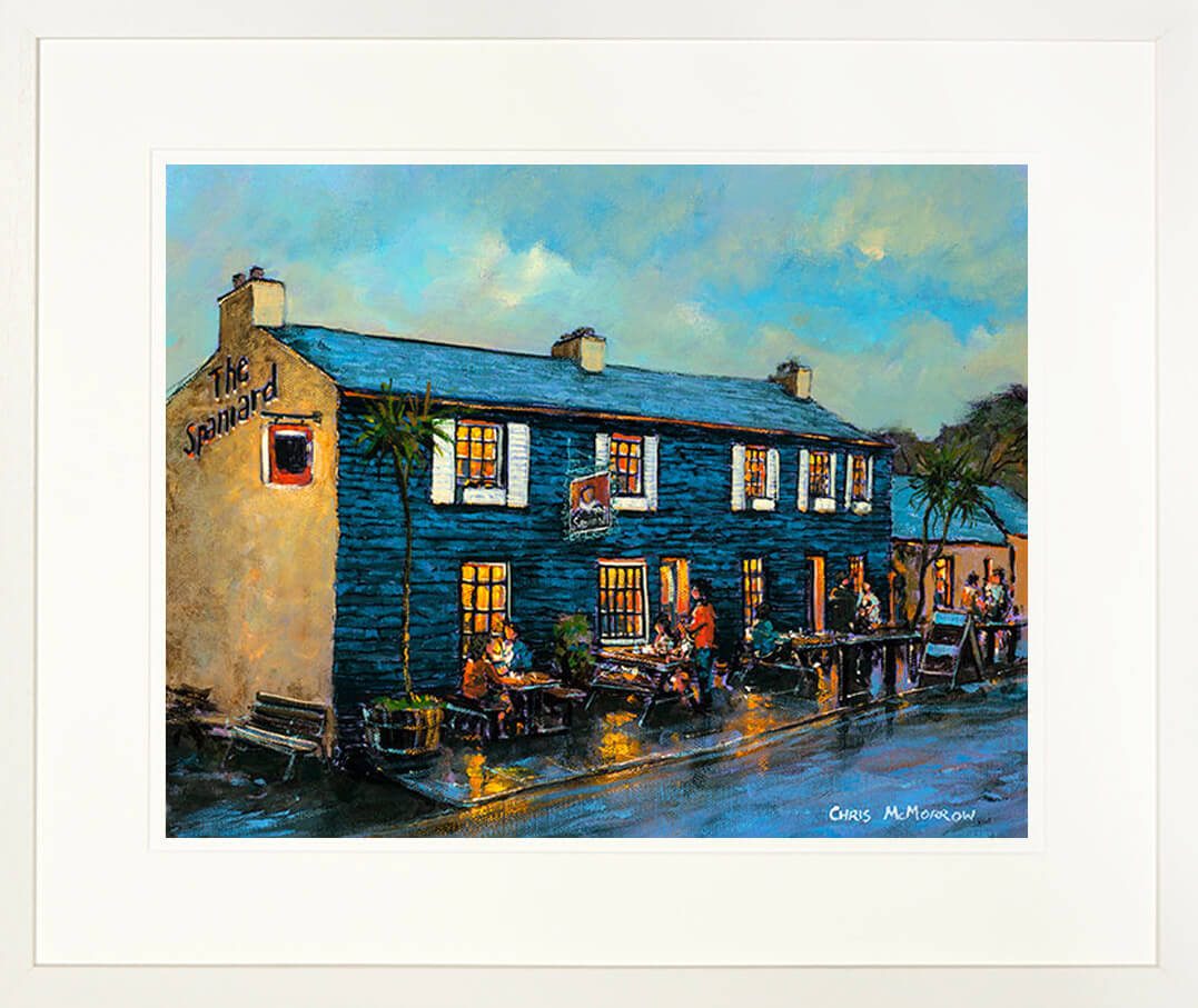 A print of the painting The Spaniard Pub in Kinsale, Cork mounted and framed