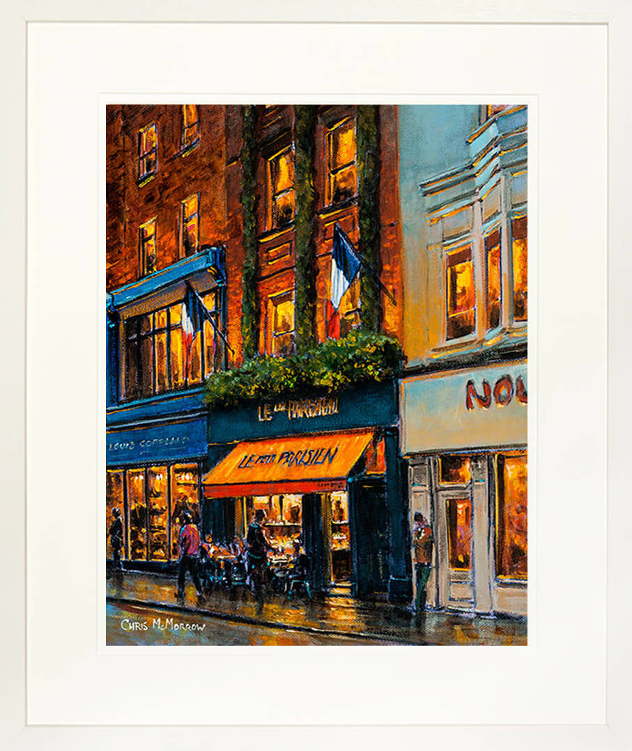 A limited edition print in a frame of the painting of the French style café Le Petit Parisien in Dublin, Ireland