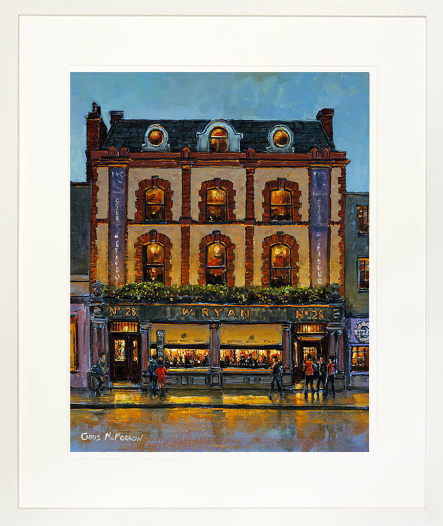 Framed print of a painting of Ryans Victorian Pub on Parkgate Street, Dublin