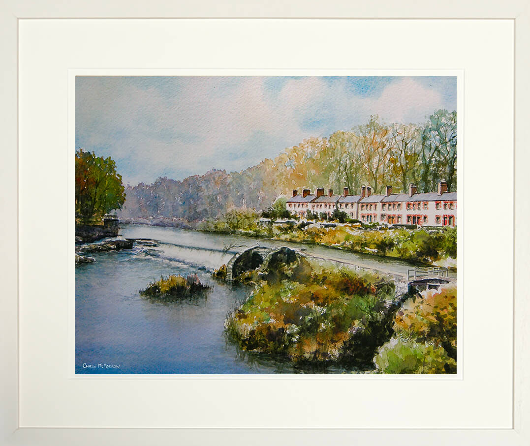 COTTAGES BY THE WEIR painting - FRAMED print
