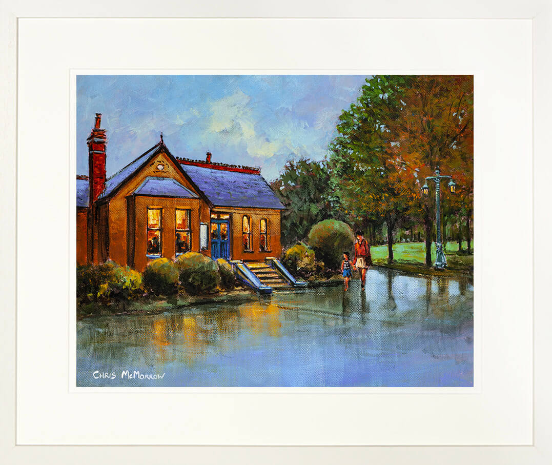 Framed print of a painting of the Park Lodge Coffee Shop at the entrance to the Peoples PArk, Waterford.