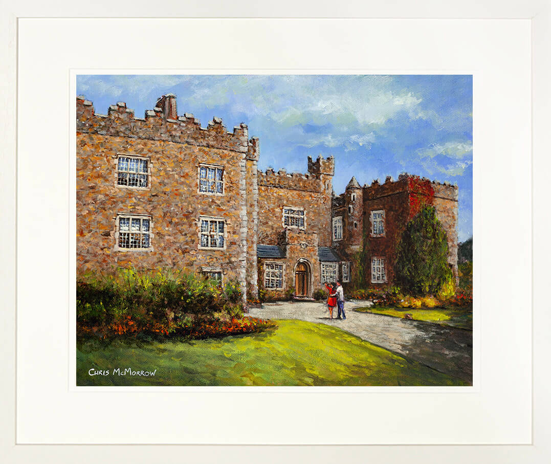 A framed print of a painting of Waterford Castle, Co Waterford