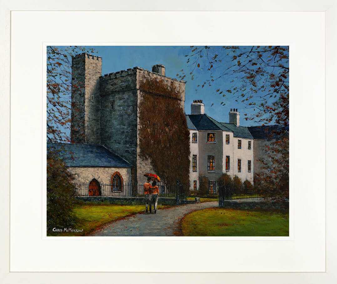 Print of a painting of the 13th century Barberstown Castle in County Kildare