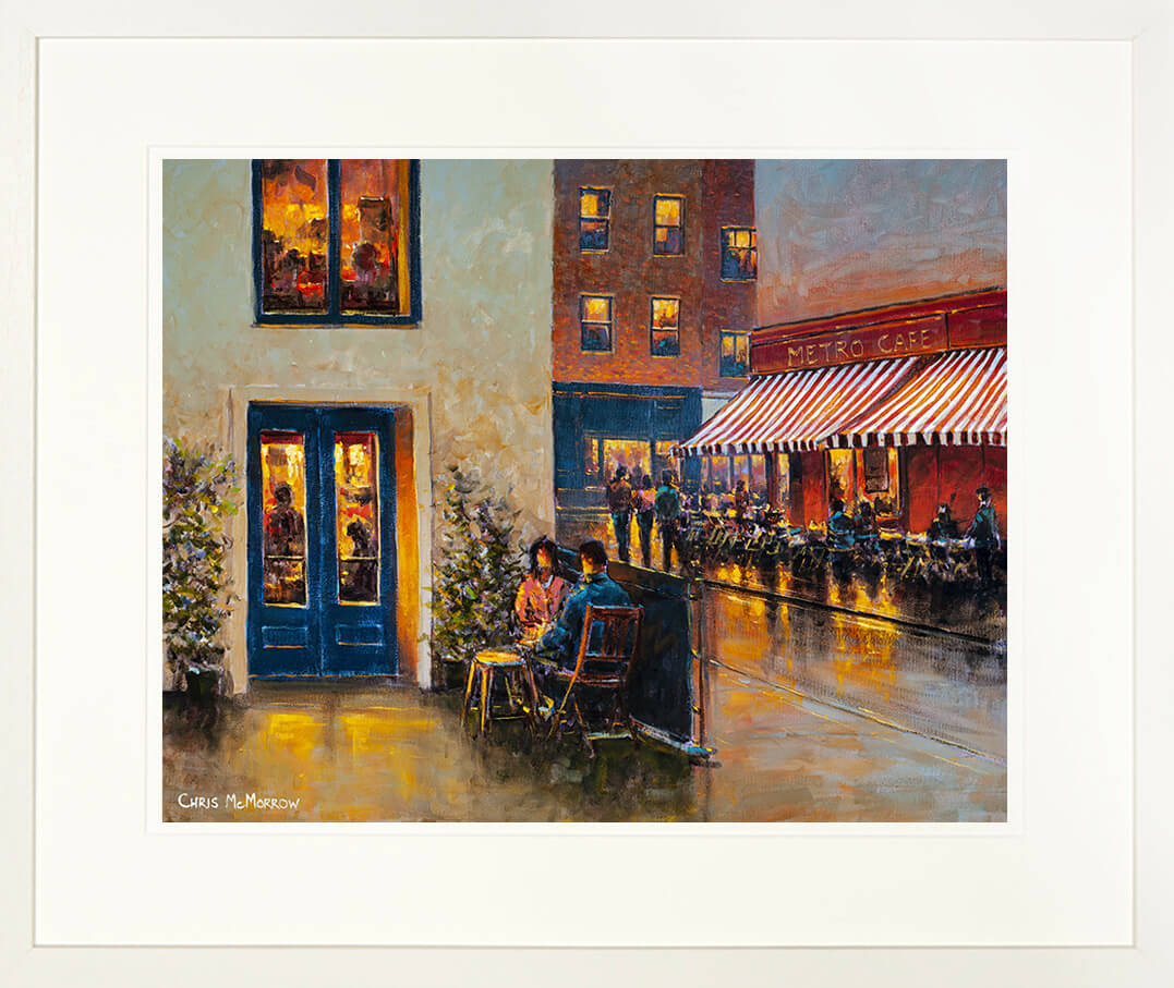 Framed print of a painting of people eating outdoors near South William Street, Dublin