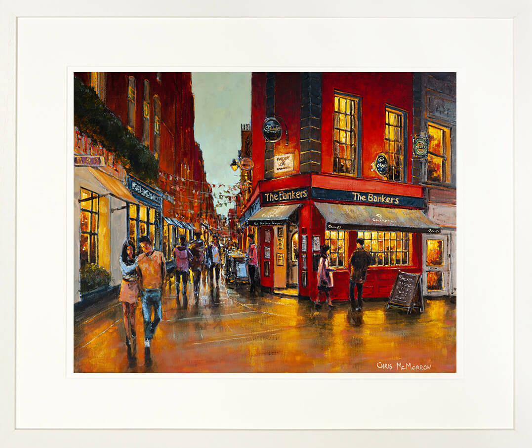 Print of a painting of the Bankers Bar near Dame Street, Dublin