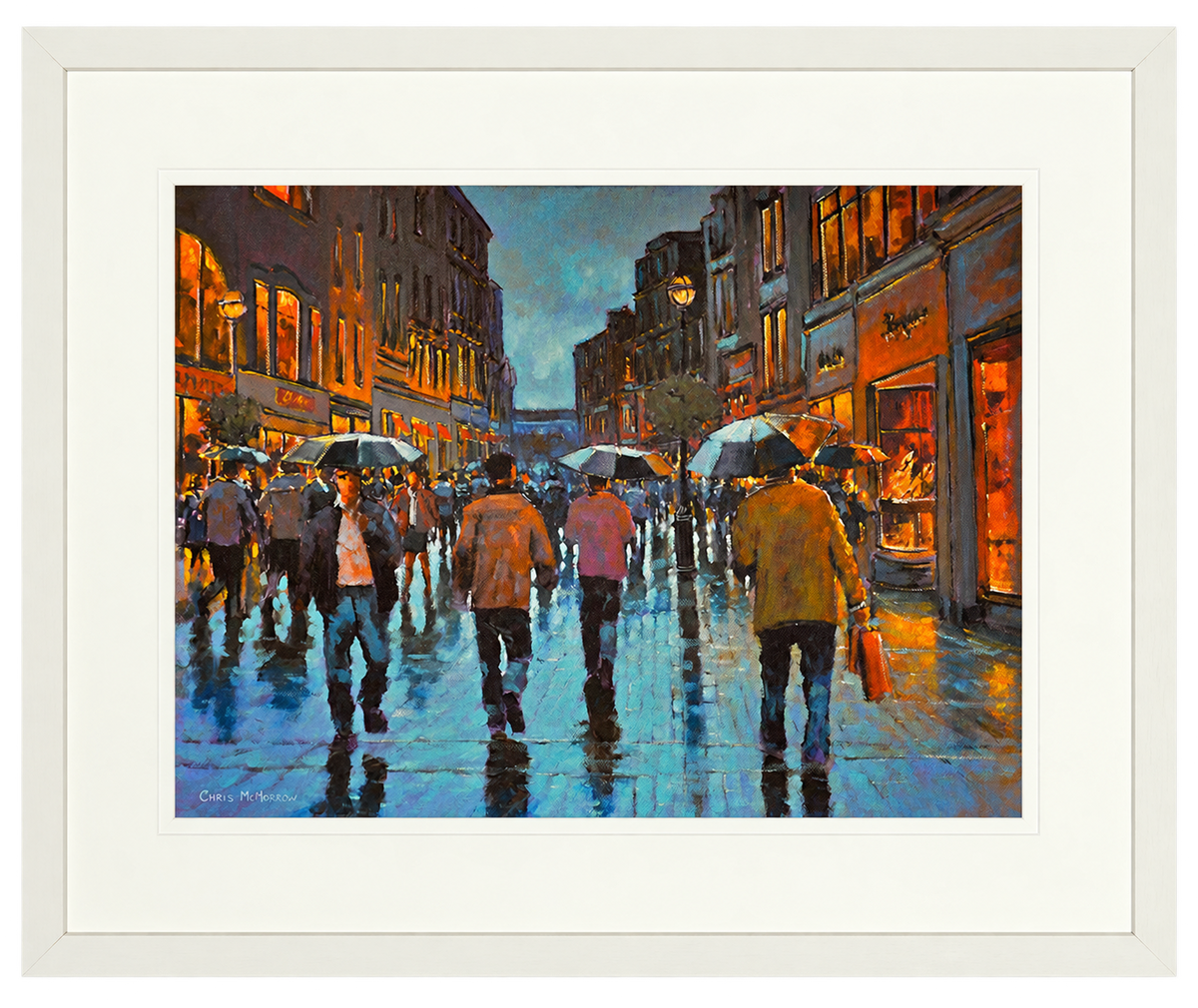 Framed print of Looking Down Grafton Street, Dublin by Chris McMorrow