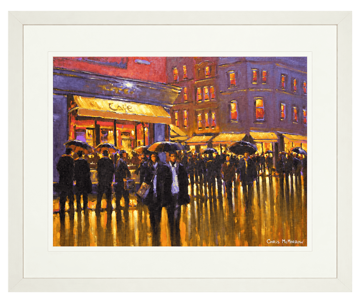 Framed print of Rain at Butlers Café, South William Street, Dublin by Chris McMorrow